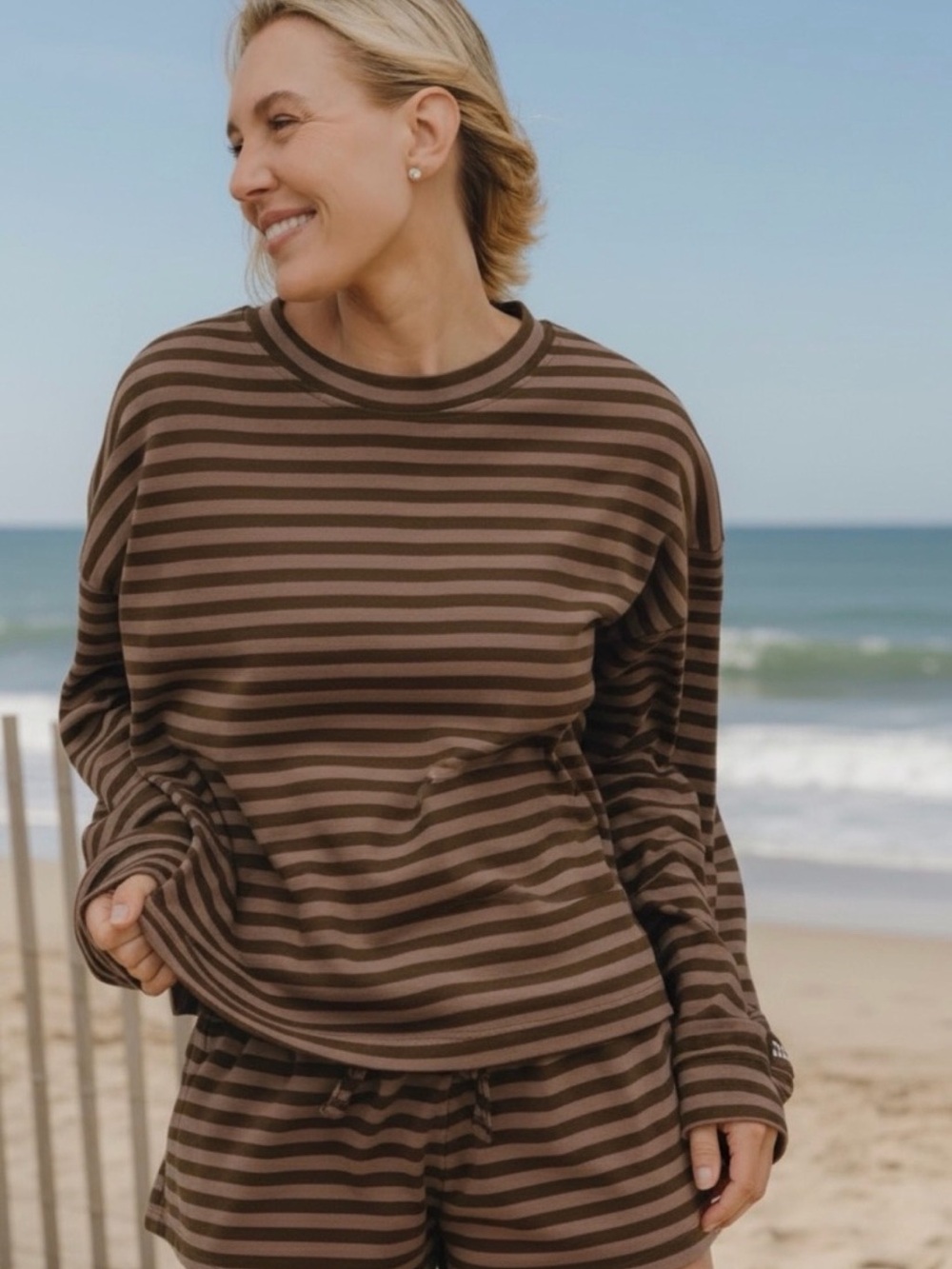 Daily Drills Striped Long Sleeve Mocha//Coco XS/S